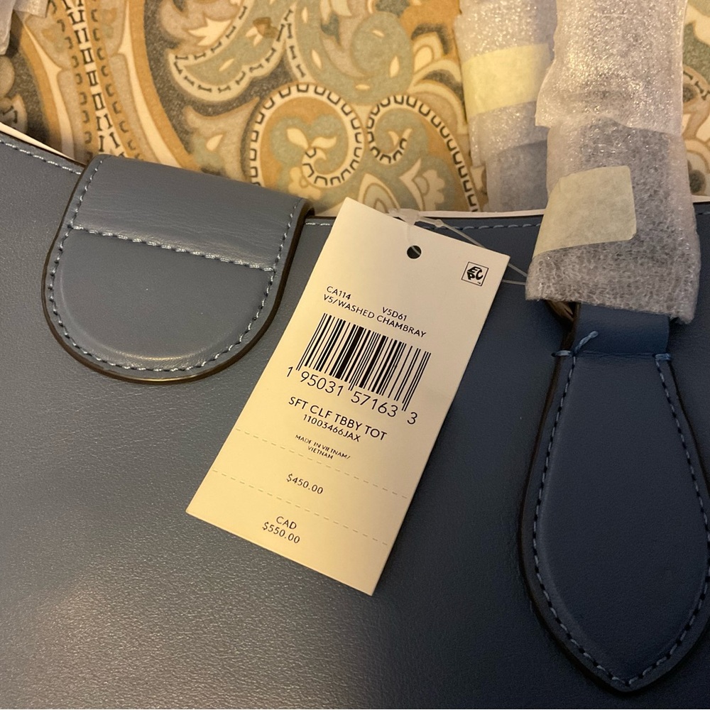 NWT Coach Theo Canyon Tote Bag Pewter Washed Chambray - Picture 8 of 14